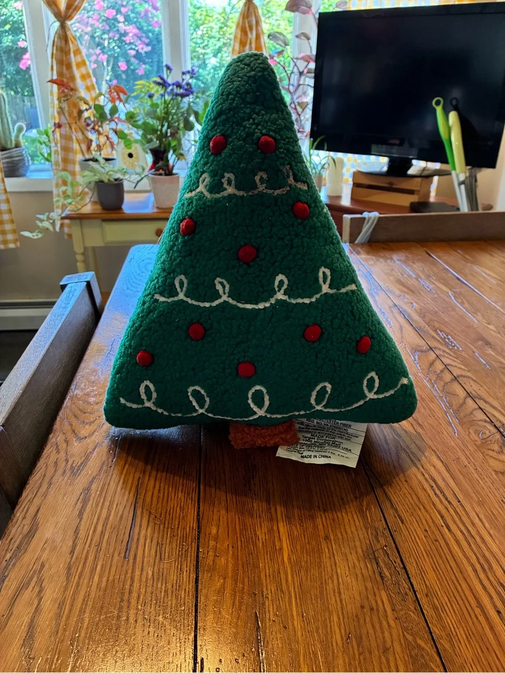 Green Holiday Tree Plush Pillow - Decorative Christmas Accent
